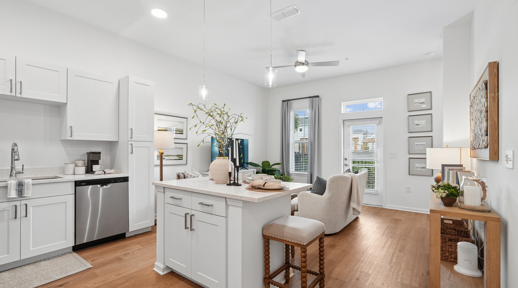 Kitchen with White Cabinets and Quartz Countertops